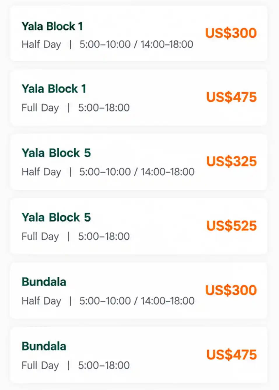 Single-day photographic safari pricing